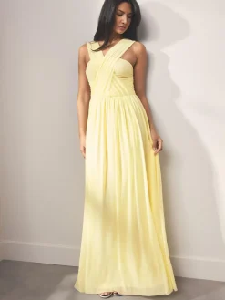 Next Pastel Yellow Mesh Multiway Wedding Guest Bridesmaid Maxi Dress^Women Maxi Dresses