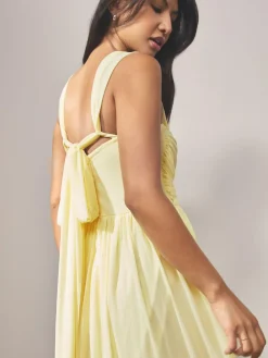 Next Pastel Yellow Mesh Multiway Wedding Guest Bridesmaid Maxi Dress^Women Maxi Dresses