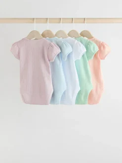 Next Pastels 5 Pack Short Sleeve Pointelle Baby Bodysuits