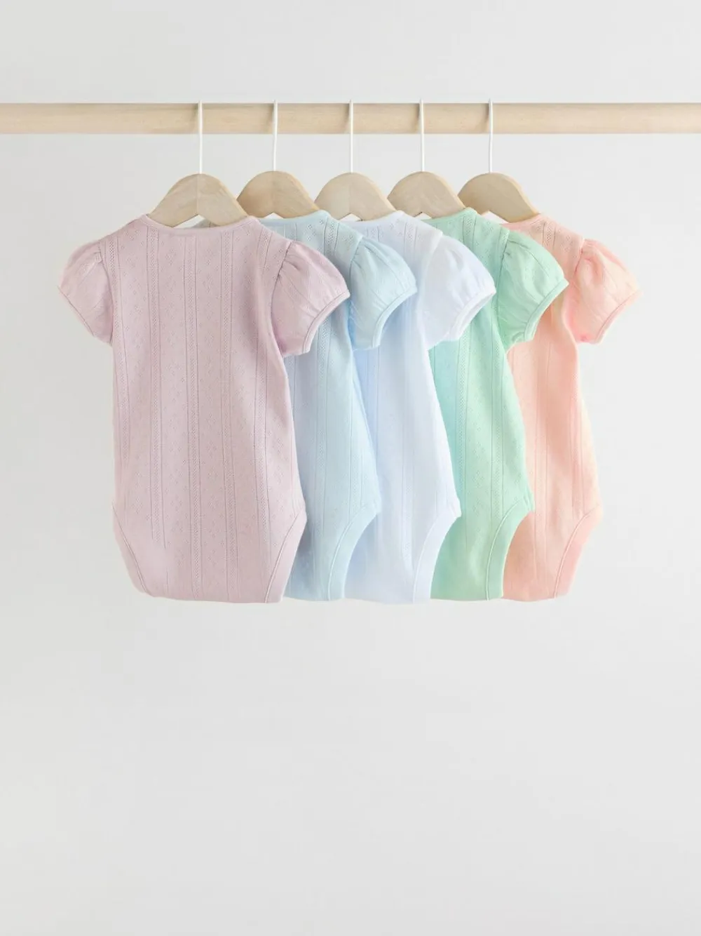 Next Pastels 5 Pack Short Sleeve Pointelle Baby Bodysuits