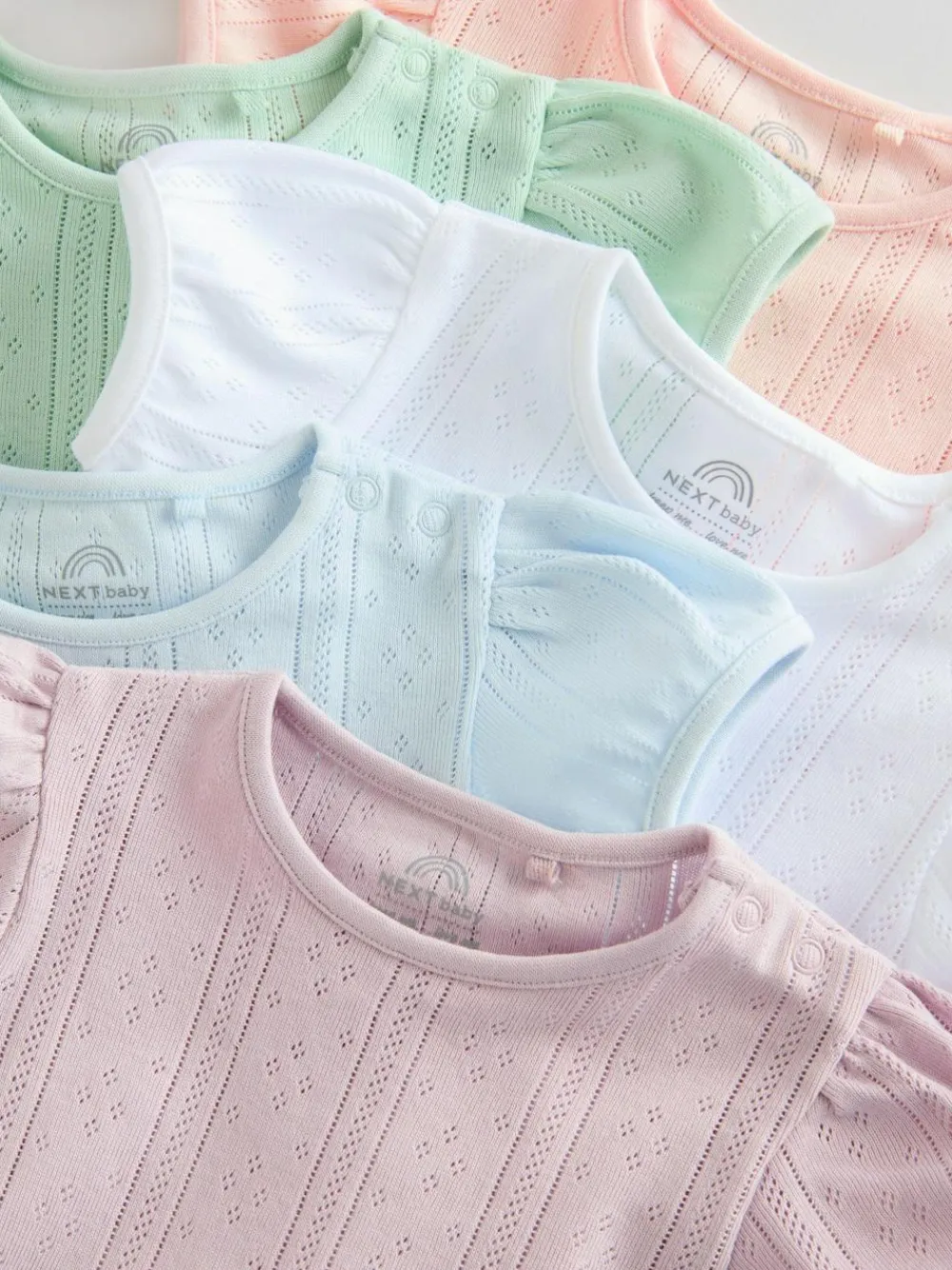 Next Pastels 5 Pack Short Sleeve Pointelle Baby Bodysuits