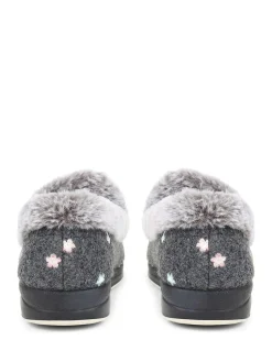 Pavers Grey Floral Faux Fur Slippers^Women Slippers