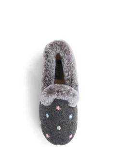 Pavers Grey Floral Faux Fur Slippers^Women Slippers