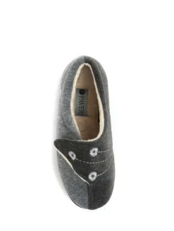 Hot Pavers Wide Fit Ladies Touch Fasten Full Slippers With Permalose Sole Grey