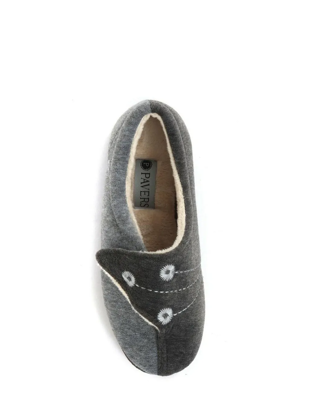 Hot Pavers Wide Fit Ladies Touch Fasten Full Slippers With Permalose Sole Grey