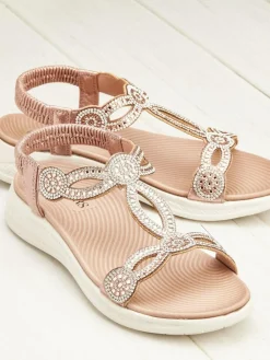 Pavers Grey Embellished Flatform Sandals^Women Flats
