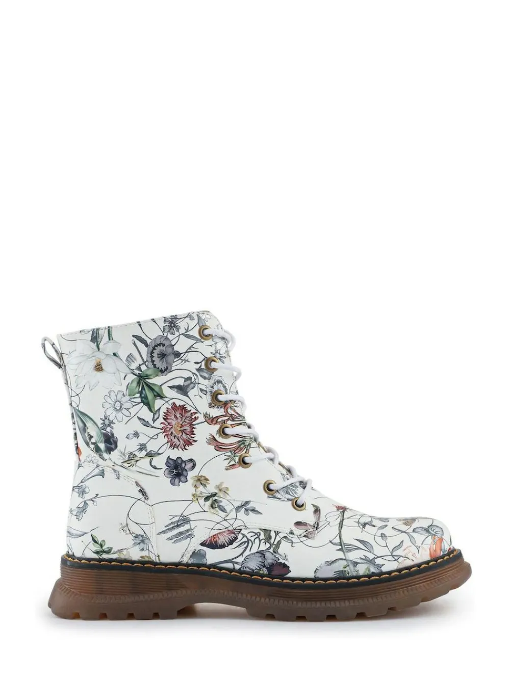 Clearance Pavers Lace Up Floral Boots White