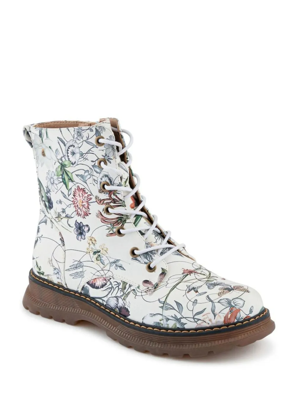 Clearance Pavers Lace Up Floral Boots White