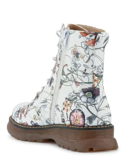 Clearance Pavers Lace Up Floral Boots White