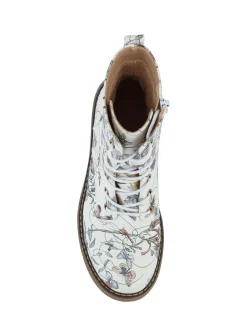 Clearance Pavers Lace Up Floral Boots White