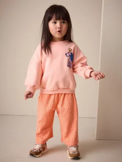 New Next Peach Pink Dog Sweatshirt & Wide Leg Trousers Set (3mths-7yrs)