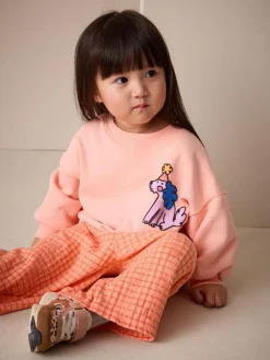 New Next Peach Pink Dog Sweatshirt & Wide Leg Trousers Set (3mths-7yrs)