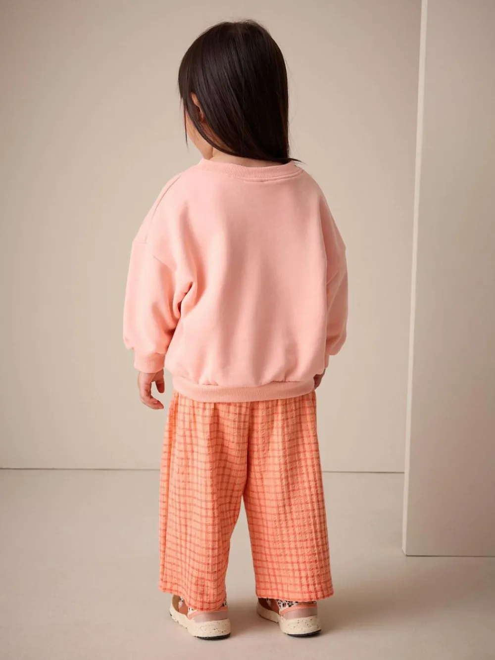 New Next Peach Pink Dog Sweatshirt & Wide Leg Trousers Set (3mths-7yrs)