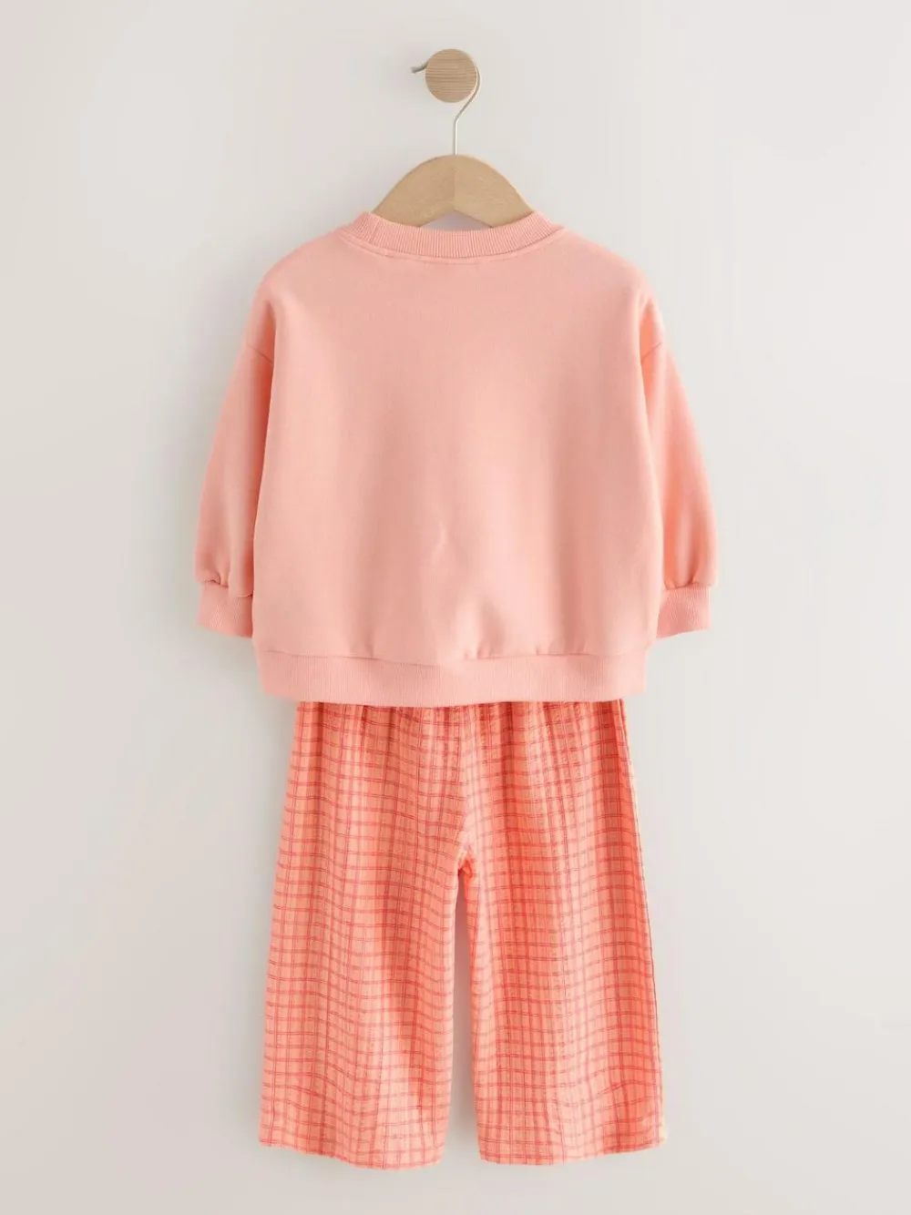 New Next Peach Pink Dog Sweatshirt & Wide Leg Trousers Set (3mths-7yrs)