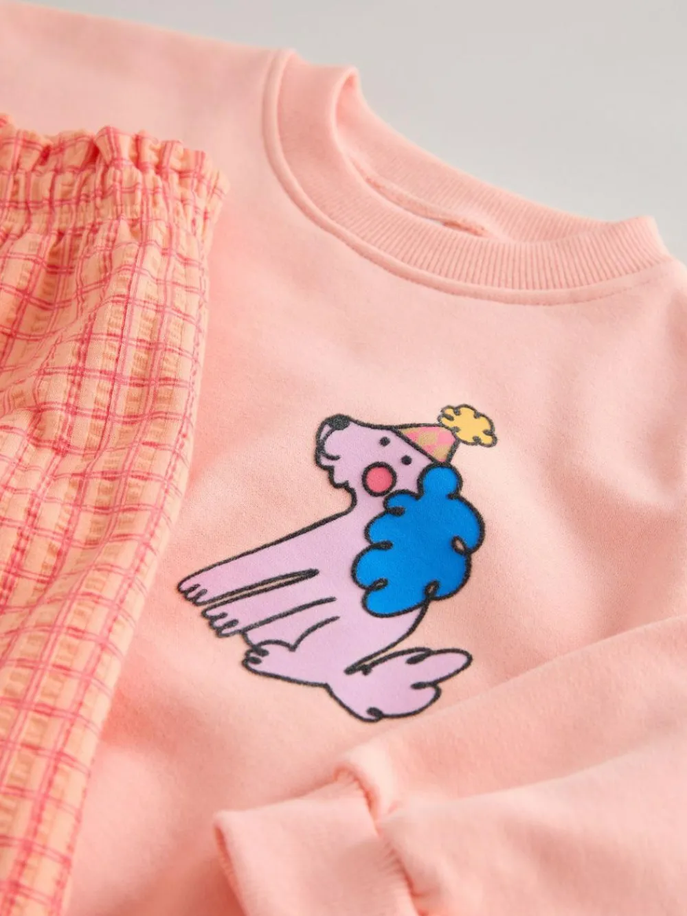 New Next Peach Pink Dog Sweatshirt & Wide Leg Trousers Set (3mths-7yrs)
