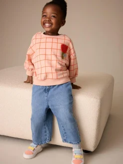 Next Peach Pink Grid Crew Neck Sweatshirt (3mths-7yrs)^ Sweatshirts & Hoodies|Nightwear