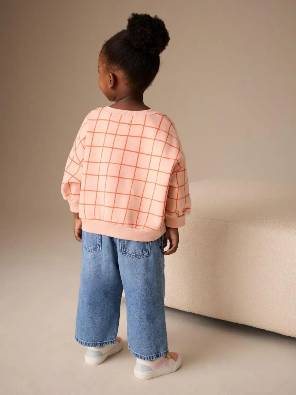 Next Peach Pink Grid Crew Neck Sweatshirt (3mths-7yrs)^ Sweatshirts & Hoodies|Nightwear