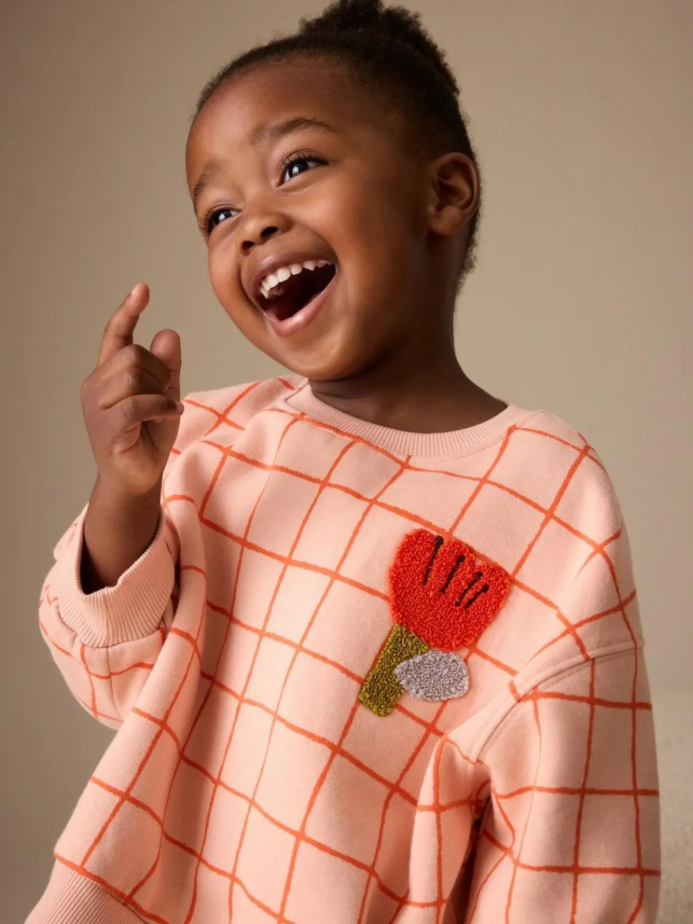Next Peach Pink Grid Crew Neck Sweatshirt (3mths-7yrs)^ Sweatshirts & Hoodies|Nightwear