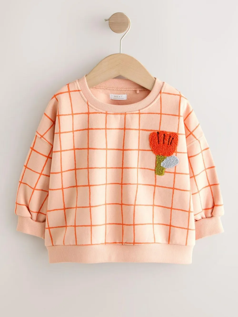 Next Peach Pink Grid Crew Neck Sweatshirt (3mths-7yrs)^ Sweatshirts & Hoodies|Nightwear