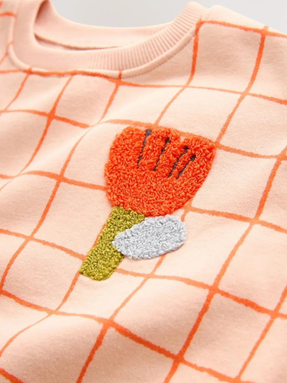 Next Peach Pink Grid Crew Neck Sweatshirt (3mths-7yrs)^ Sweatshirts & Hoodies|Nightwear