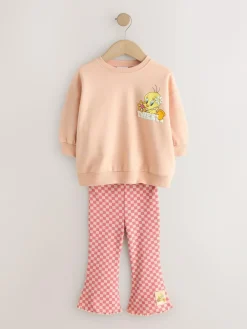 Online Next Peach Pink Tweety Sweatshirt & Flare Leggings Set (3mths-7yrs)