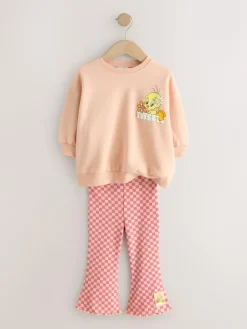 Online Next Peach Pink Tweety Sweatshirt & Flare Leggings Set (3mths-7yrs)