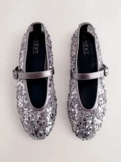 Next Pewter Sequin Forever Comfort® Embellished Sequin Mary Jane Shoes^Women Flats