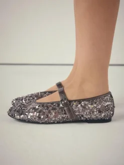 Next Pewter Sequin Forever Comfort® Embellished Sequin Mary Jane Shoes^Women Flats