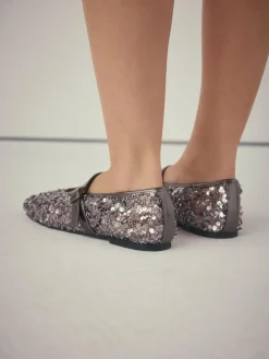 Next Pewter Sequin Forever Comfort® Embellished Sequin Mary Jane Shoes^Women Flats