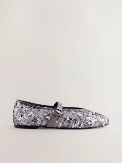 Next Pewter Sequin Forever Comfort® Embellished Sequin Mary Jane Shoes^Women Flats