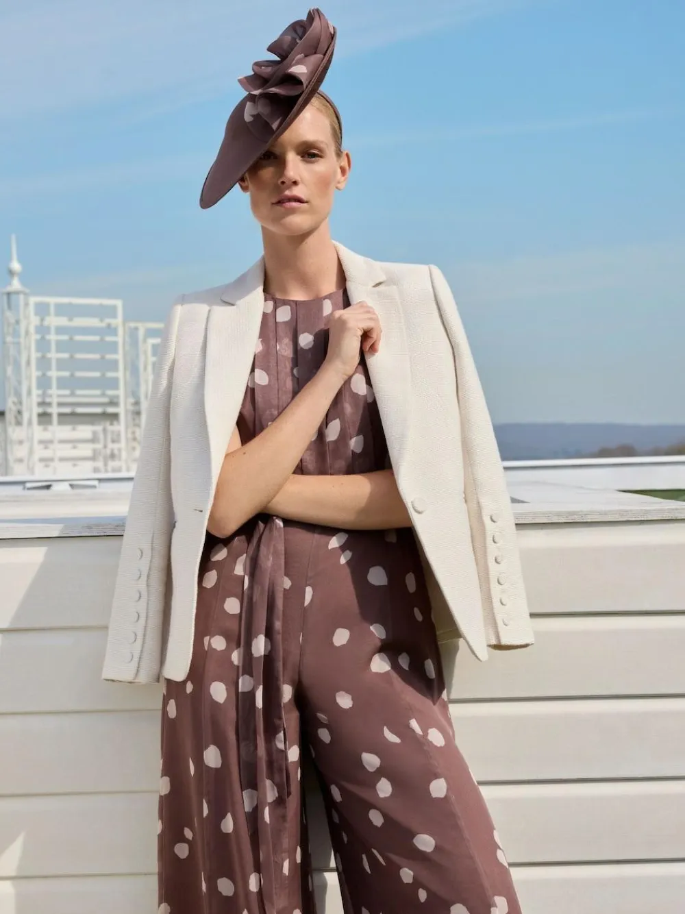 Hot Phase Eight Brown Maxine Spot Chiffon Jumpsuit