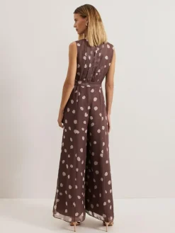 Hot Phase Eight Brown Maxine Spot Chiffon Jumpsuit