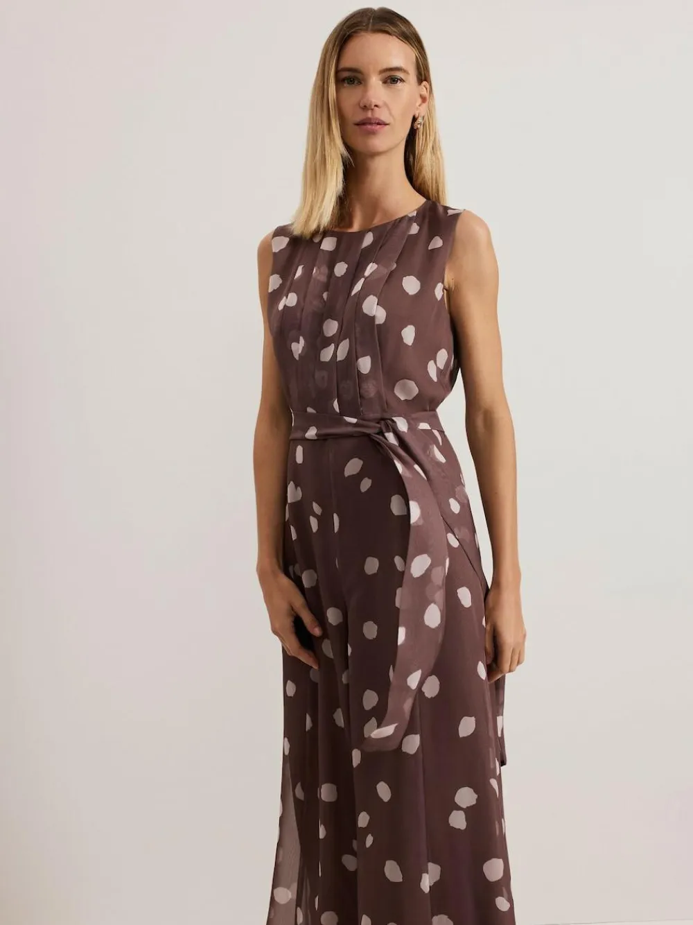 Hot Phase Eight Brown Maxine Spot Chiffon Jumpsuit