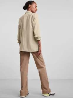 Clearance PIECES 3/4 Ruched Sleeve Blazer Cream