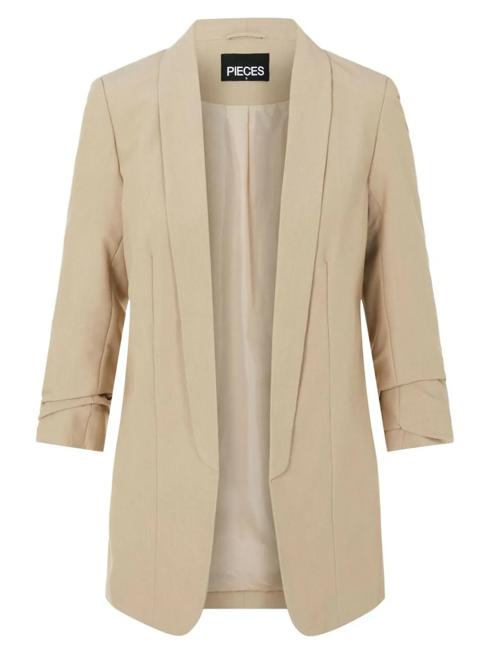 Clearance PIECES 3/4 Ruched Sleeve Blazer Cream