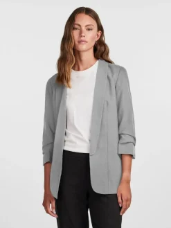 Hot PIECES Grey Ruched Sleeve Blazer