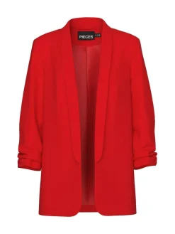 Sale PIECES Red Ruched Sleeve Blazer