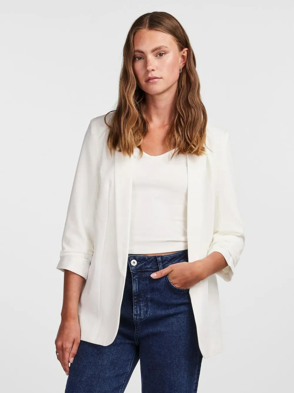 Discount PIECES White Ruched Sleeve Blazer