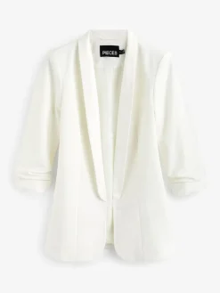 Discount PIECES White Ruched Sleeve Blazer