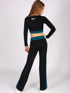 Discount Pineapple Black Contrast Panel Long Sleeve Jersey Crop Top