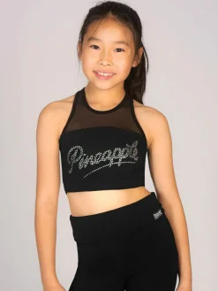 Pineapple Black Logo Mesh Panel Girls Crop Top^ Vests