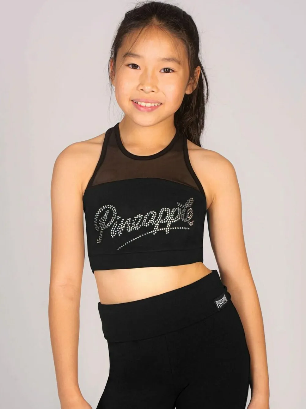 Pineapple Black Logo Mesh Panel Girls Crop Top^ Vests