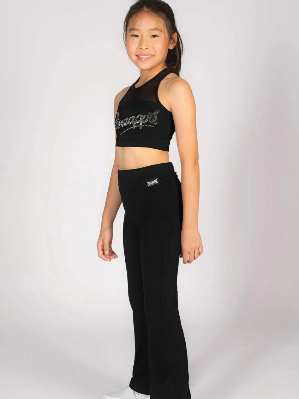 Pineapple Black Logo Mesh Panel Girls Crop Top^ Vests