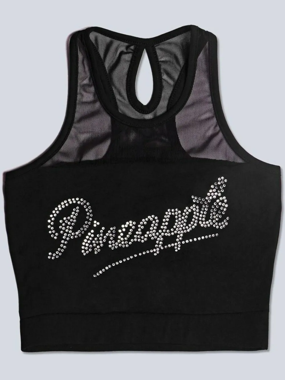 Pineapple Black Logo Mesh Panel Girls Crop Top^ Vests