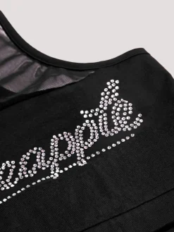 Pineapple Black Logo Mesh Panel Girls Crop Top^ Vests