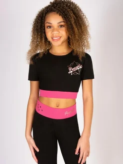 New Pineapple Black The Next Step Star Short Sleeve Crop Top