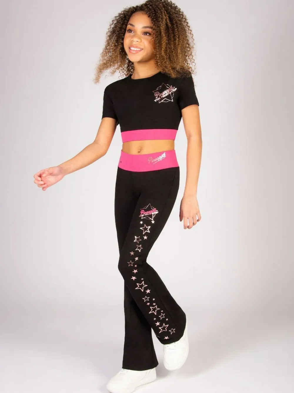 New Pineapple Black The Next Step Star Short Sleeve Crop Top