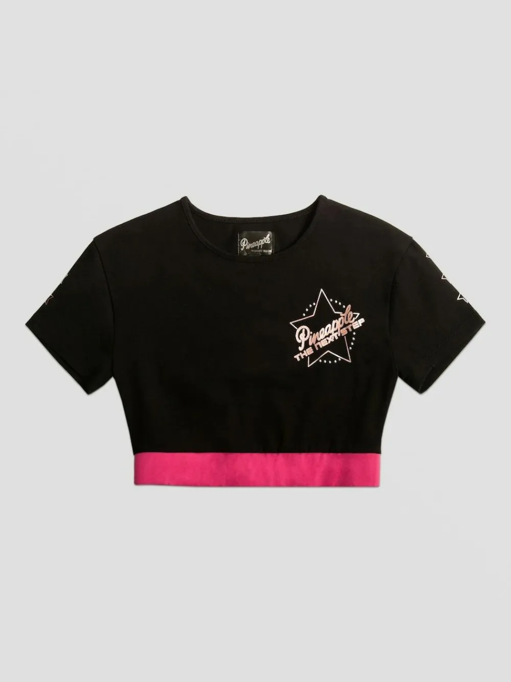 New Pineapple Black The Next Step Star Short Sleeve Crop Top