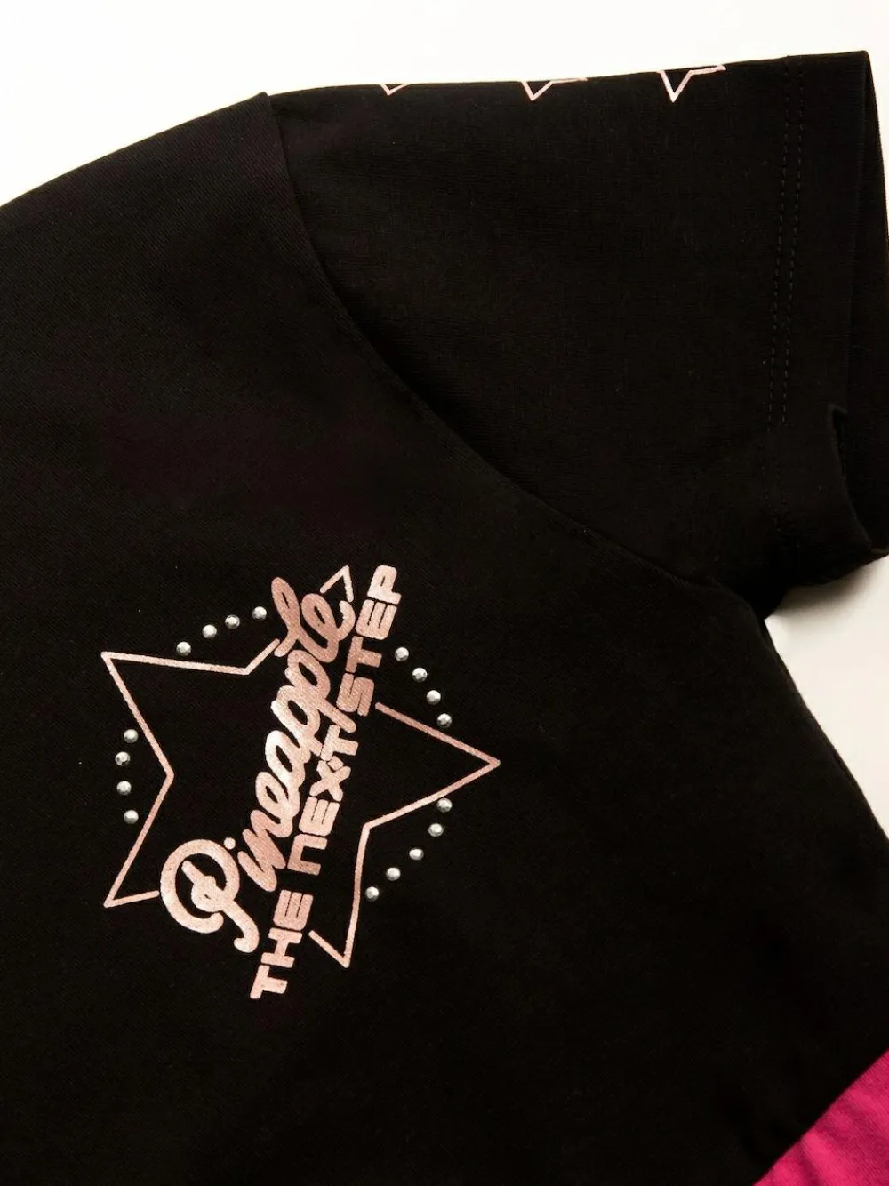 New Pineapple Black The Next Step Star Short Sleeve Crop Top