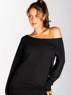 Hot Pineapple Womens Off Shoulder Longline Sweatshirt Black